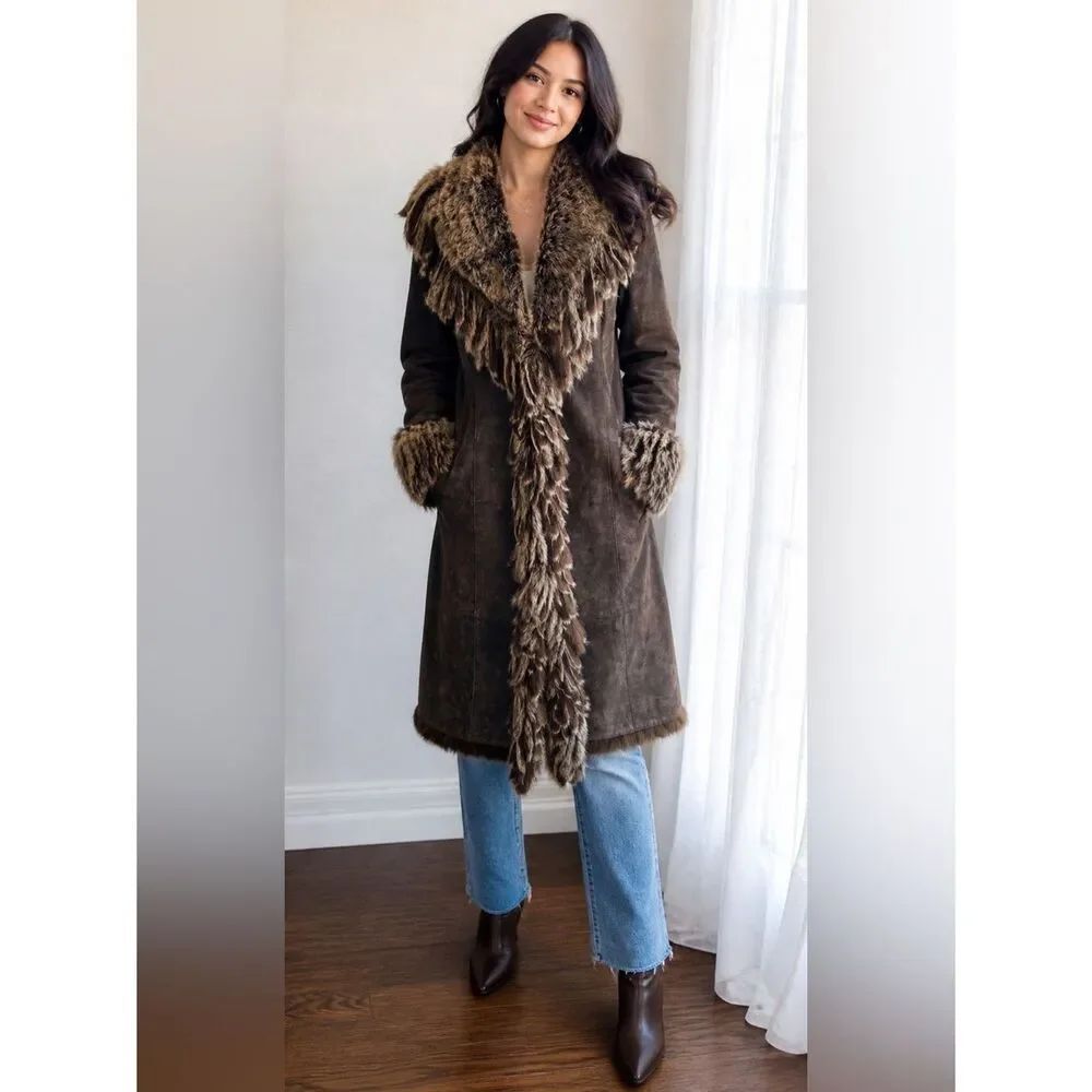Raffaelo Leather Suede Coat with Fur Trim